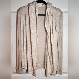 Testament Cream White Sheer Open Front Hooded Cardigan Has Tiny Hole M